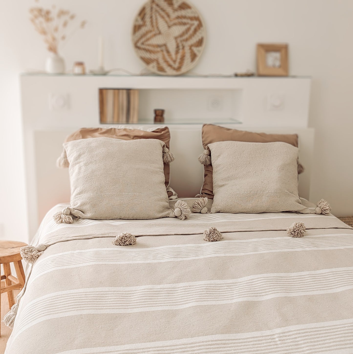 Plaid Beige rayé blanc