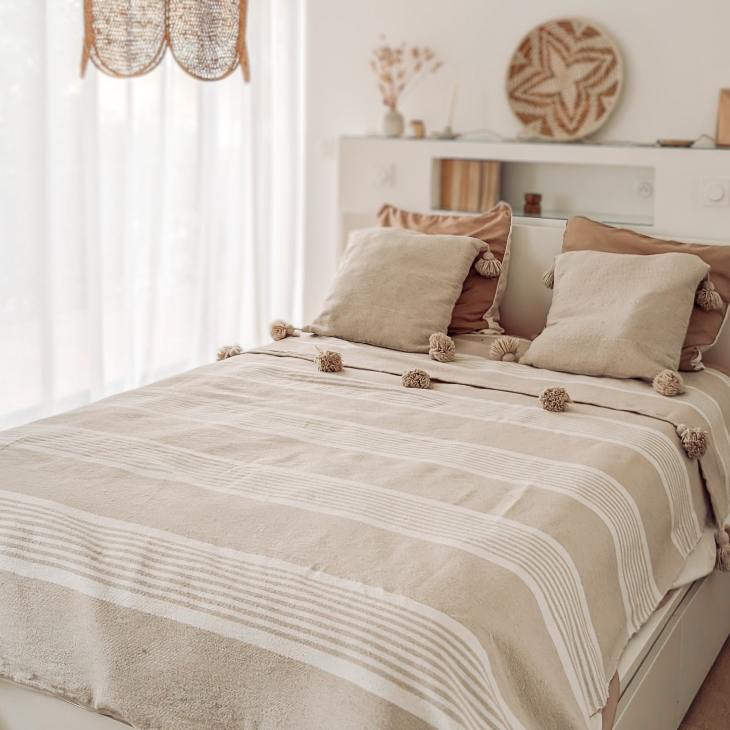 Plaid Beige rayé blanc