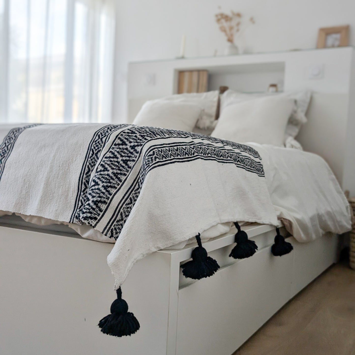 Plaid en coton noir et blanc - Artisanat marocain