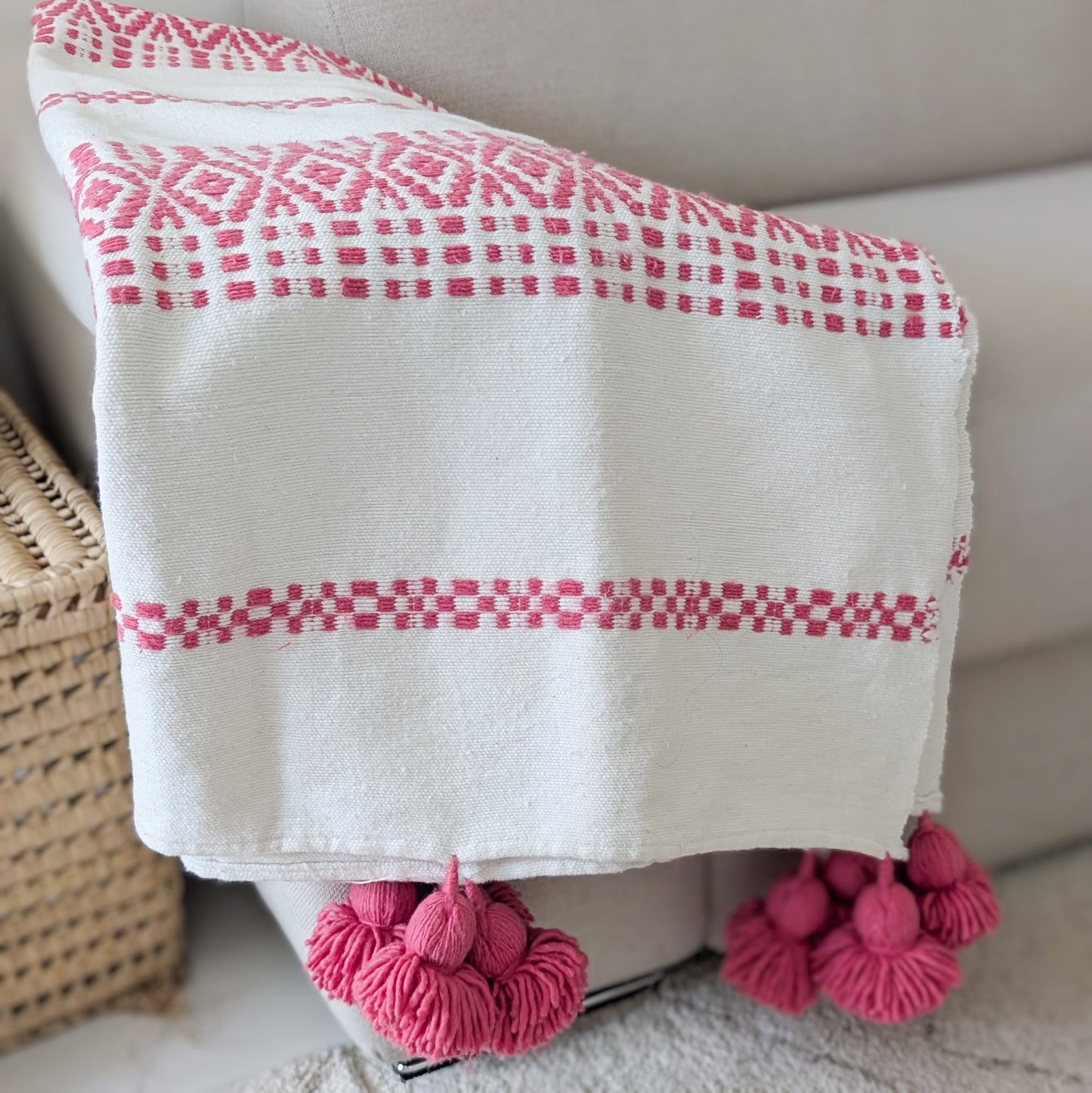 Plaid en coton rose et blanc