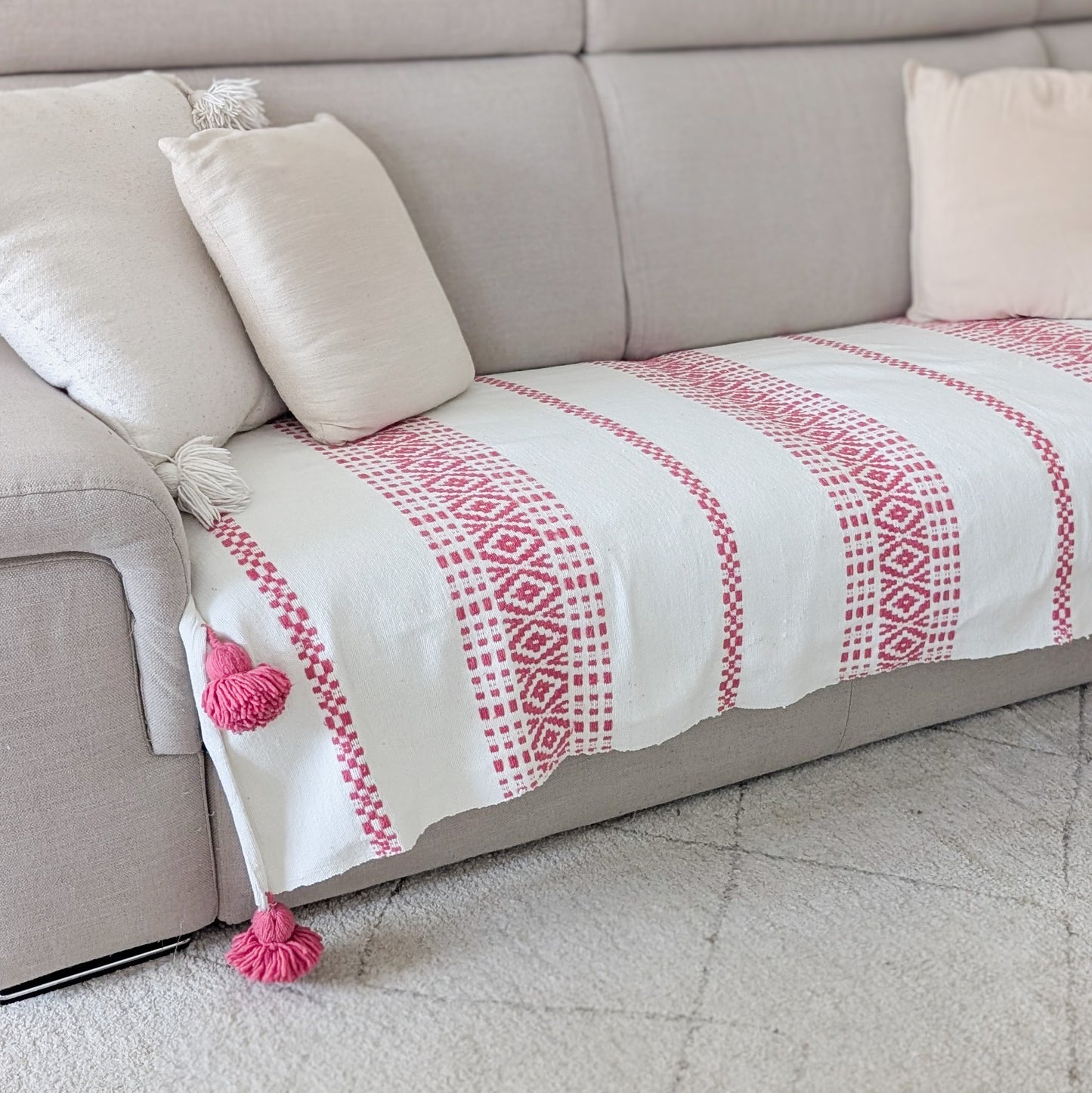 Plaid en coton rose et blanc