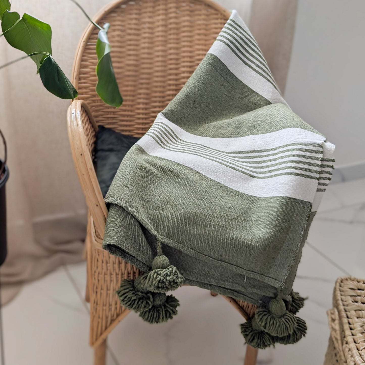 Plaid en coton vert et blanc