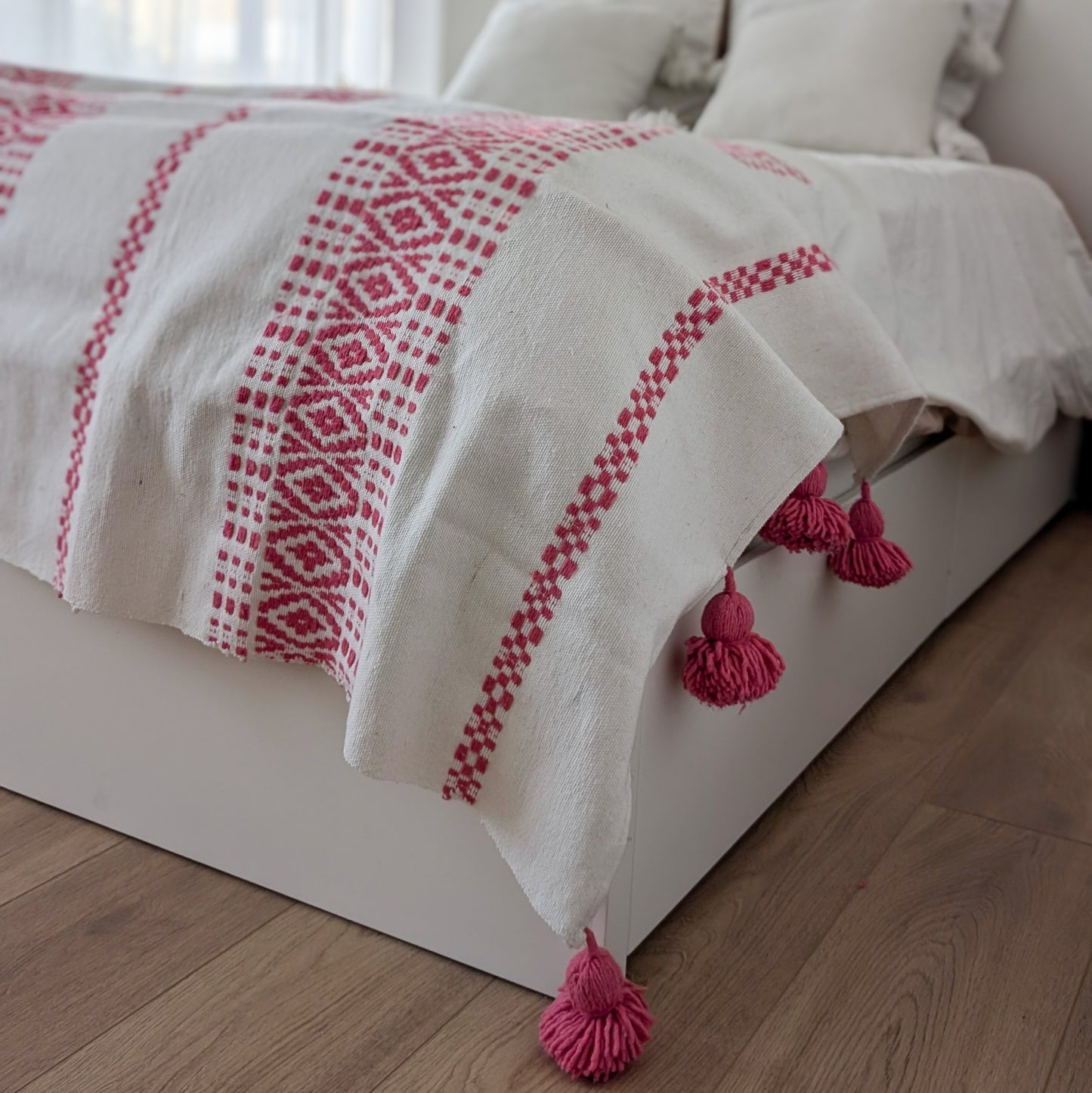 Plaid en coton rose et blanc