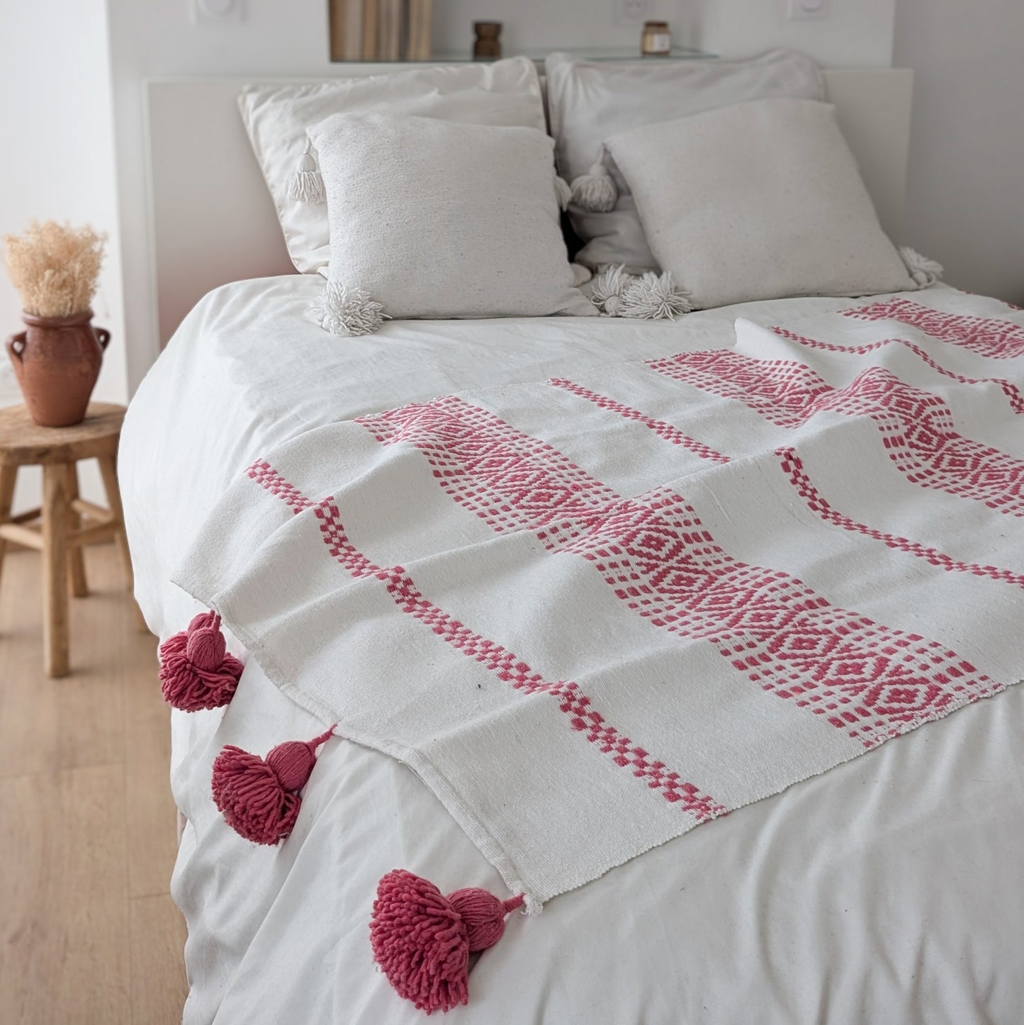 Plaid en coton rose et blanc