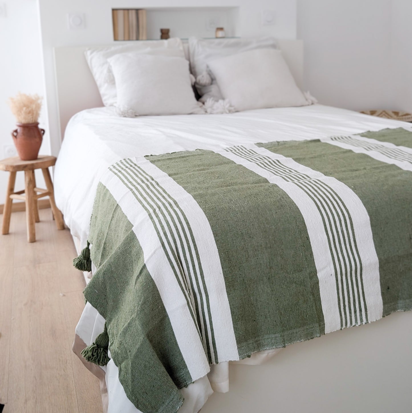 Plaid en coton vert et blanc